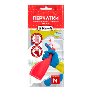 Перчатки латексные хозяйственные сверхпрочные Komfi  БИКОЛОР M (бел/крас)/12/144 Перчатки латексные хозяйственные сверхпрочные Komfi  БИКОЛОР M (бел/крас)/12/144