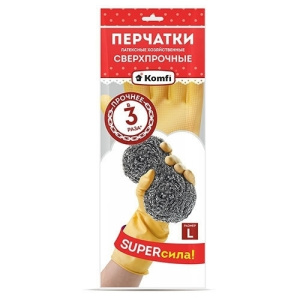 Перчатки латексные хозяйственные СВЕРХПРОЧНЫЕ  L  Komfi Comfort Plus /натуральный/ 12пар/144кор Перчатки латексные хозяйственные СВЕРХПРОЧНЫЕ  L  Komfi Comfort Plus /натуральный/ 12пар/144кор