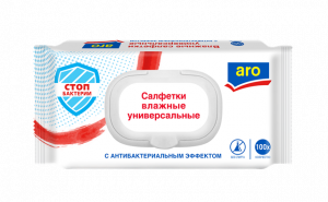 Салфетки влажные ARO антибактериальные с клапаном 100шт/упак Салфетки влажные ARO антибактериальные с клапаном 100шт/упак