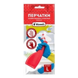 Перчатки латексные хозяйственные сверхпрочные Komfi  БИКОЛОР L (бел/крас)/12/144 Перчатки латексные хозяйственные сверхпрочные Komfi  БИКОЛОР L (бел/крас)/12/144