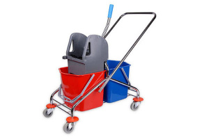 Уборочная тележка 2х ведерная 2х23л рама металл хром с отжимом  Уборочная тележка 2х ведерная 2х23л рама металл хром с отжимом